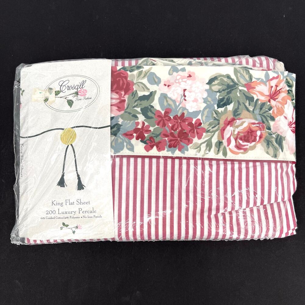 Vintage Croscill Arbor Rose king flat sheet 200 count luxury percale